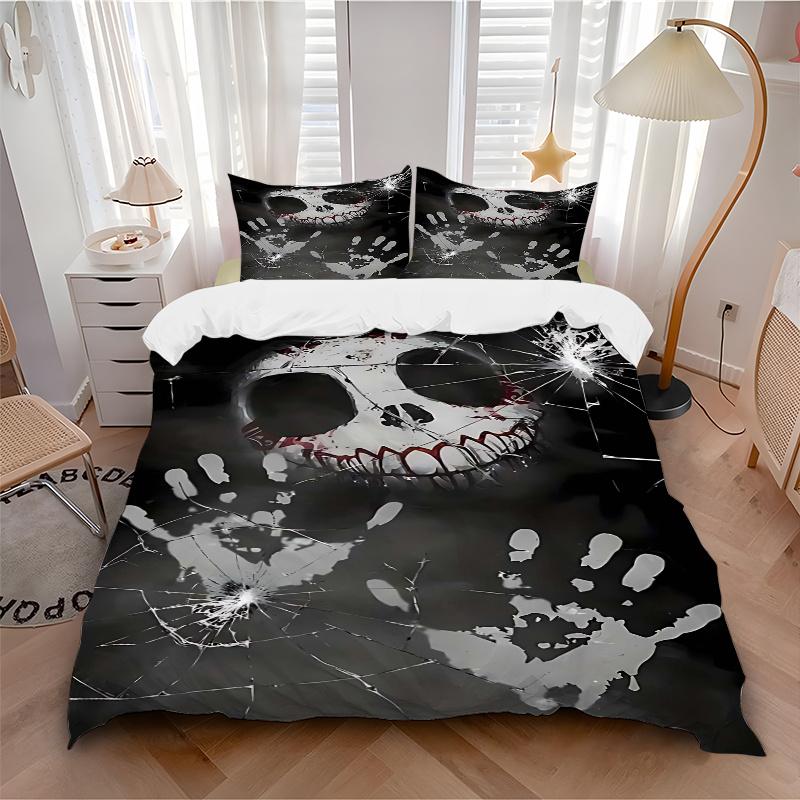 3pcs Anime Skull Design Comforter Set with One Quilt Cover and Two Pillowcases (No Core) - Perfect for Bedroom Decor and Guest Rooms, Featuring Polyes