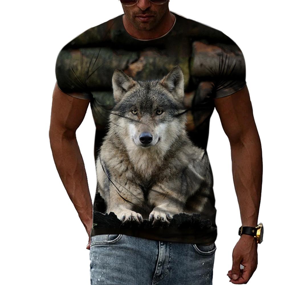 Summer Fashion Sell Like Hot Cakes Cool Style Wild Wolf Graphic T-Shirts Men’s 3D Personality  Harajuku Printed Short Sleeve Top