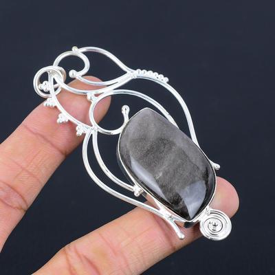 Daughters Day Sale 925 Sterling Silver Silver Sheen Obsidian Stone Boho Pendant