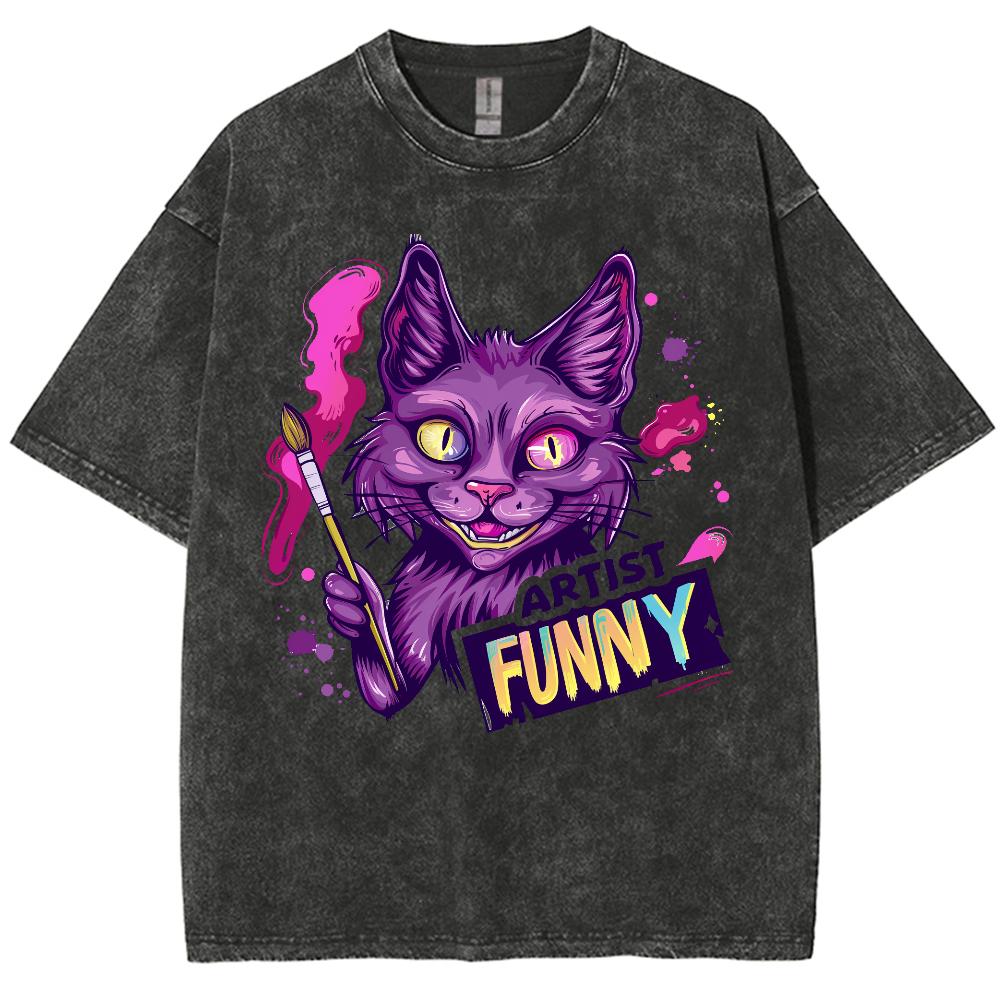 

Летняя футболка свободного покроя для женщин с принтом мультяшного кота, круглым вырезом, унисекс, коротким рукавом, повседневная, удобная 3XL