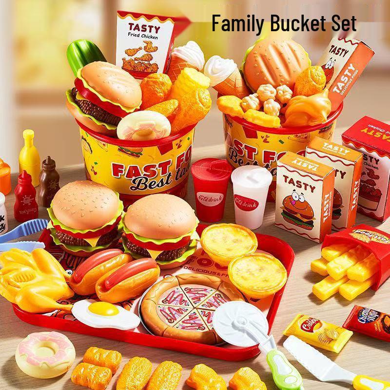 Children's Burger Kitchen Playset: Educational Role-Playing Toys with Hamburger, Fries, and More.
