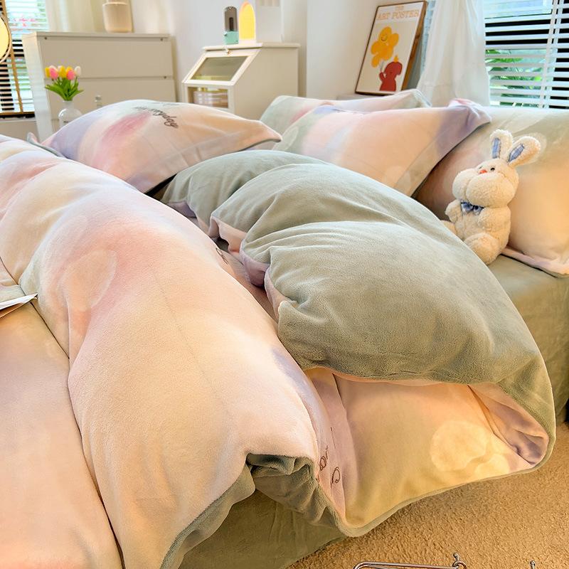 Ins Verdickter Milchsamt Vierteiliges Set Warmer Korallensamt Tagesdecke Bettbezug Flanellbettwäsche