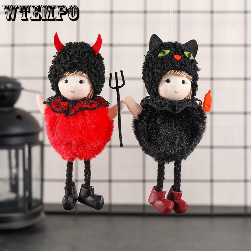 WTEMPO 1PC Halloween Decor Witch and Black Cat Doll Halloween Pendants Halloween Haunted House Costume Party Doll Small Props Creative Halloween Gifts