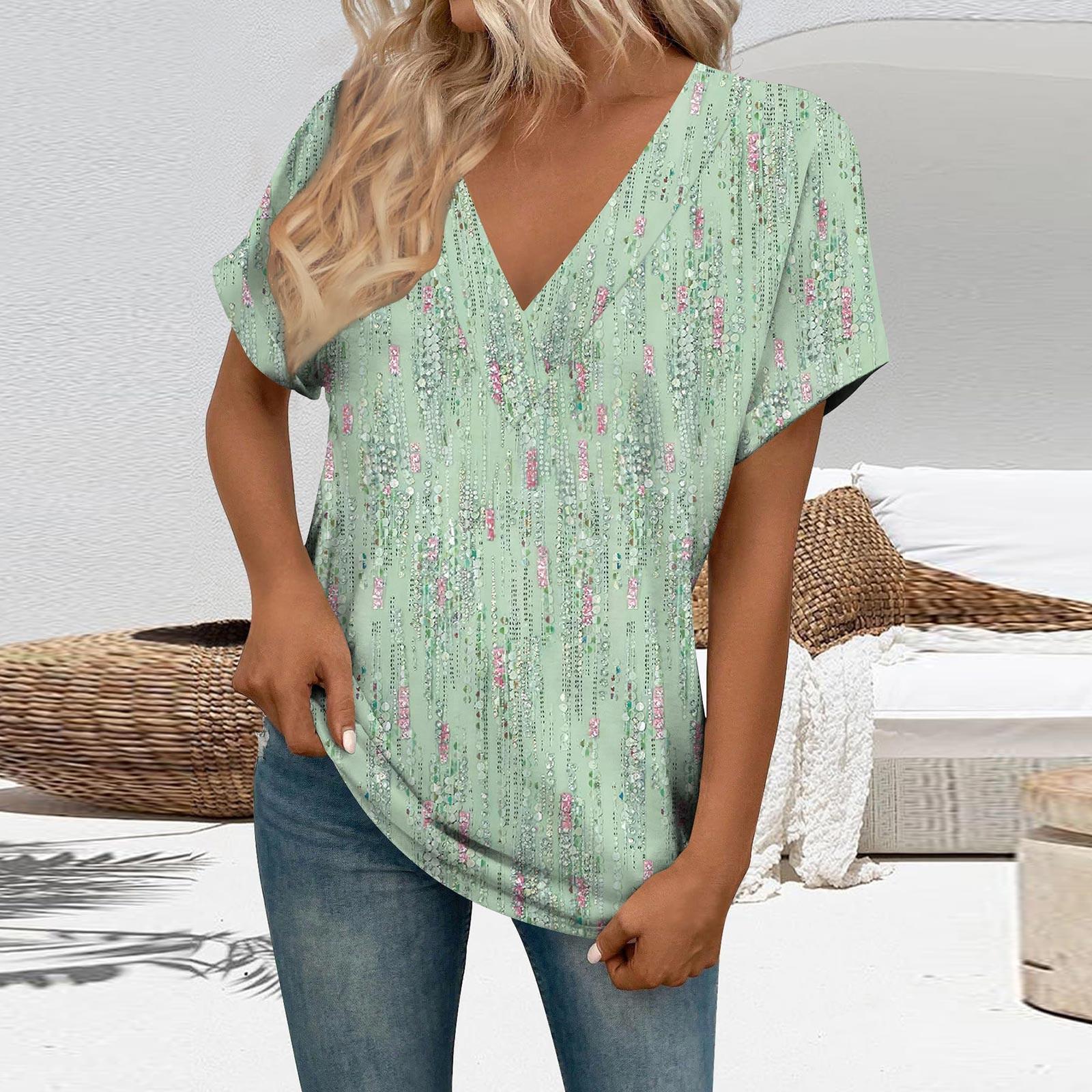 

Футболки з коротким рукавом і V-подібним вирізом. Жіночі модні топи. Модні, легкі, м’які, повсякденні літні вбрання. XL