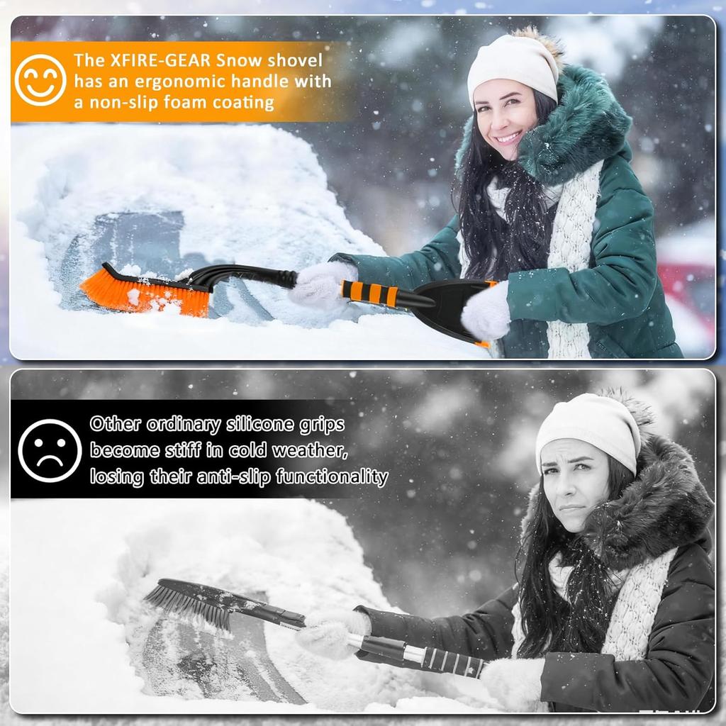 Car Snow Brush And Ice Scraper/26.8" Window Scraper Deicer For Car Windshield, 2 In 1 Ice Scrapers And Brushes With Non-Slip Gloves, Winter Car