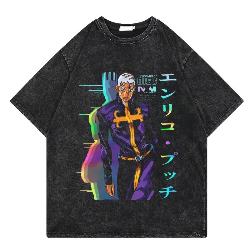 66. JoJo Bizarre Adventure Stone Ocean Jolyne Cujoh T Shirt Men Women Washed Anime Manga Harajuku Vintage Oversize Casual Cotton Streetwear Tee