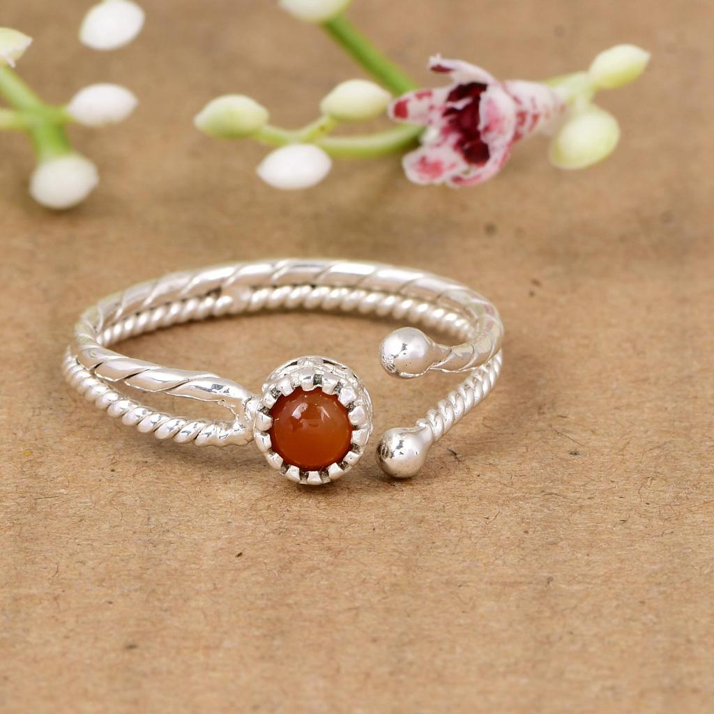 Red Gemstone Adjustable Ring In 925 Sterling Silver | Minimalist Open Ring | Handmade Stackable Jewelry Gift for Women