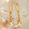 Plated 18K metal texture chain creative grab clip design elegant pearl accessories long women's earrings
