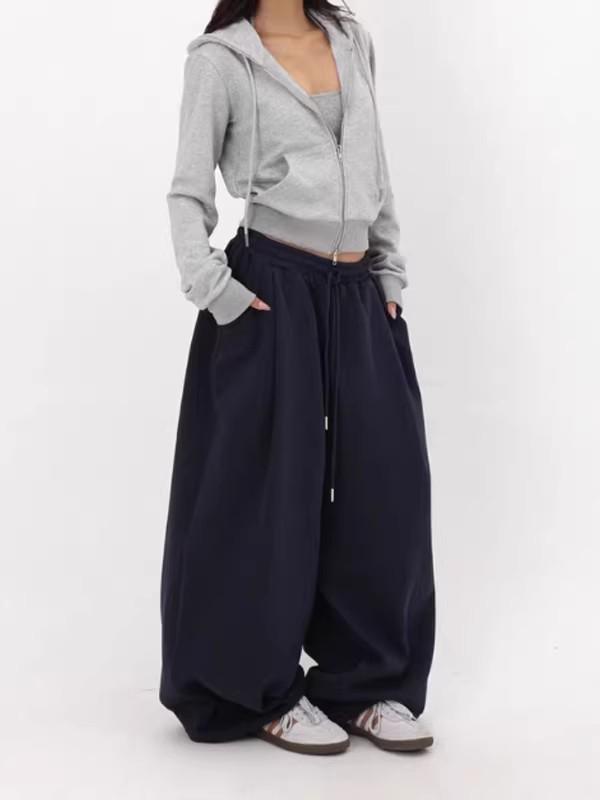 Women s Retro Embroidered Wide-Leg Sweatpants - Casual, Relaxed Hip Hop Jazz Style Small