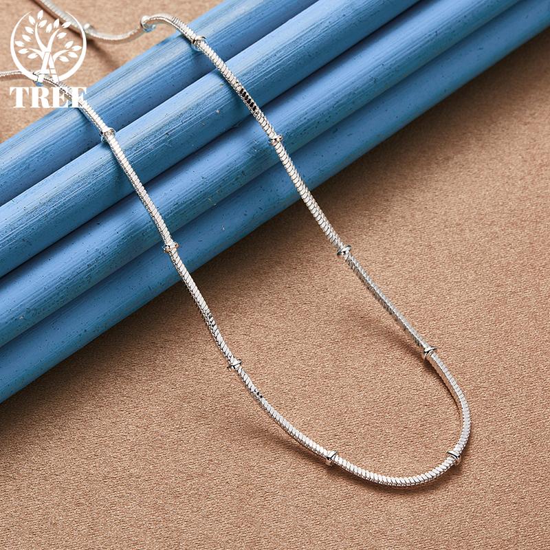925 Sterling Silver 18/20 Inch 2mm Snake Chain Beads Necklace Jewelry