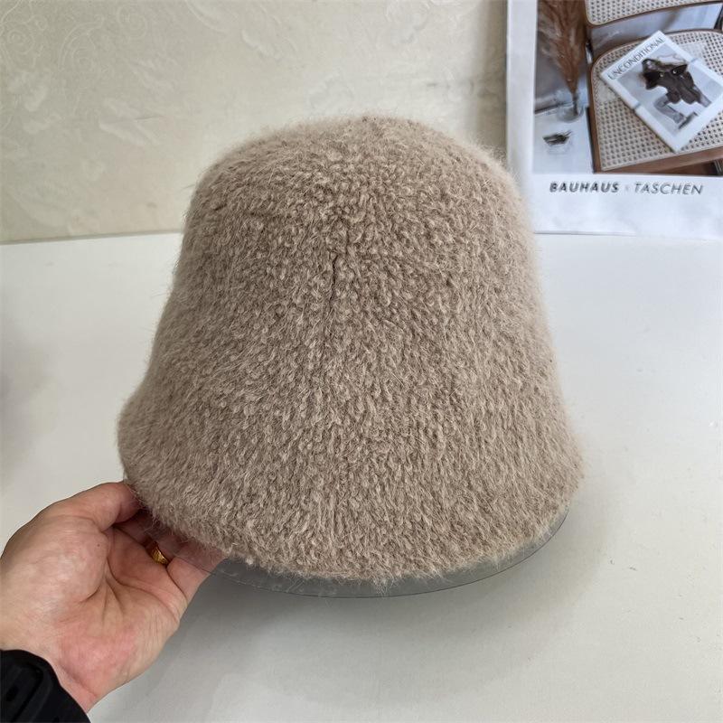 Autumn and winter new rabbit fur knitted bucket hat women's fashion literary warmth straight fisherman hat