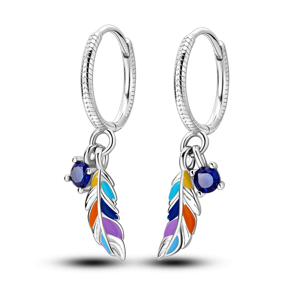 Silver Plated Hoop Earrings Moon Star Dreamcatcher Colored Zircon Fine Earring Jewelry Gift for Women