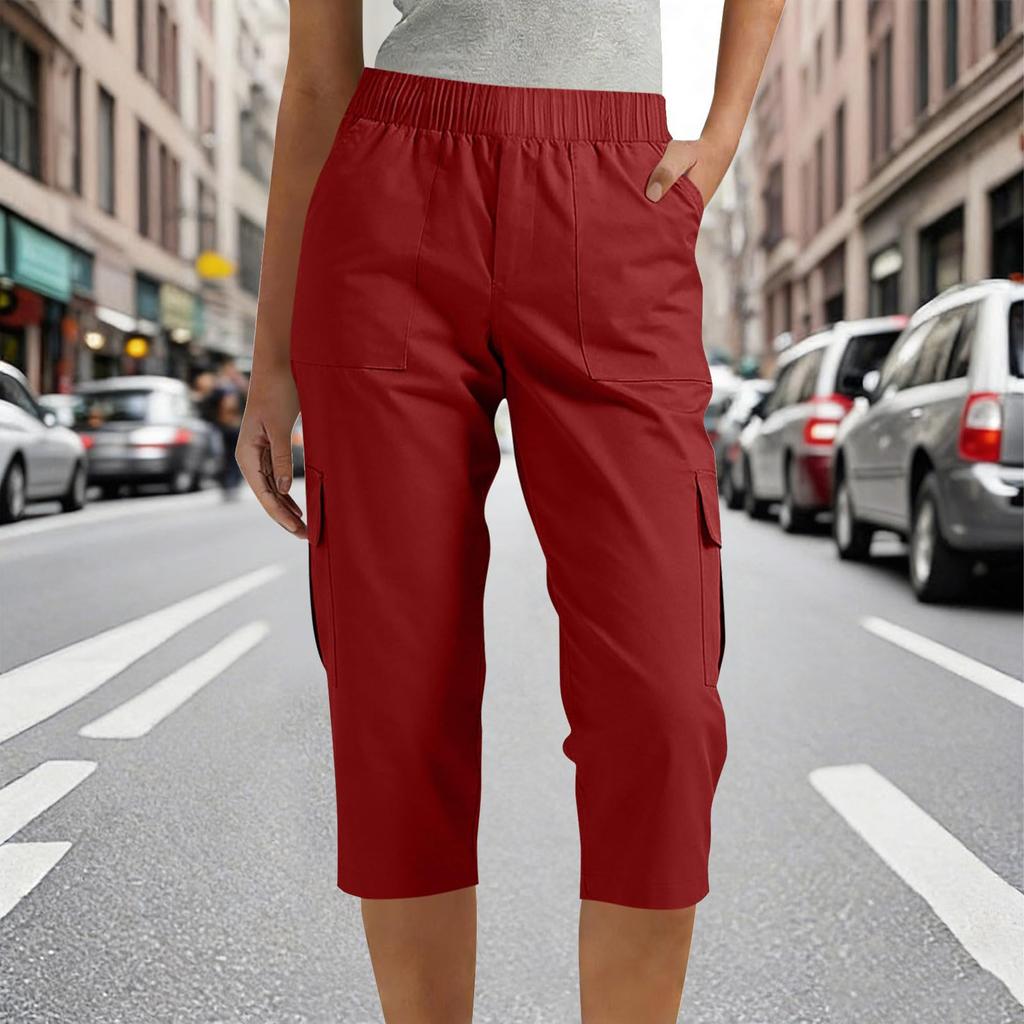 Casual Outdoor Cargo Broek met Elastische Taille en Zakken Relaxte Pasvorm Zeven Achtste Lengte Lichte Broek voor Wandelen Reizen Werk