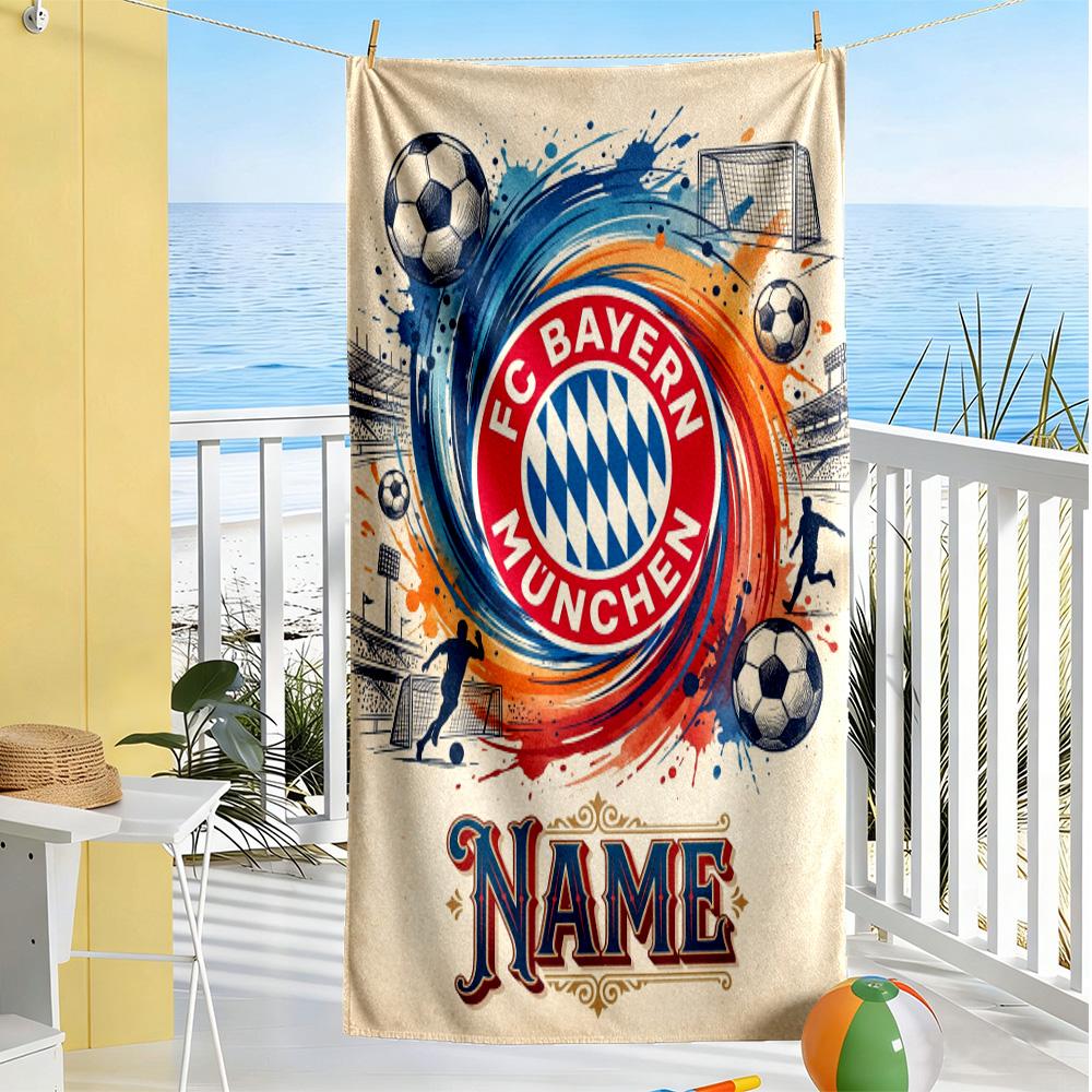 Bayern Munich Soccer Art Customize Text Beach Towel Soft Durable Quick-Dry Ideal for Travel Outdoor Swim Pool Yoga Surf Camping Hiking Gym Gift Holida