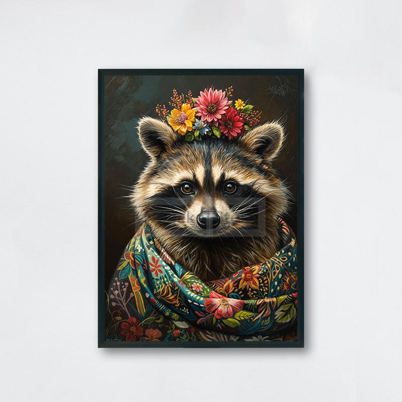 Vintage Animal with Flower Poster Dog Cat Rabbit Raccoon Garland Prints Canvas Painting Wall Art Pictures Home Room Nature Decor