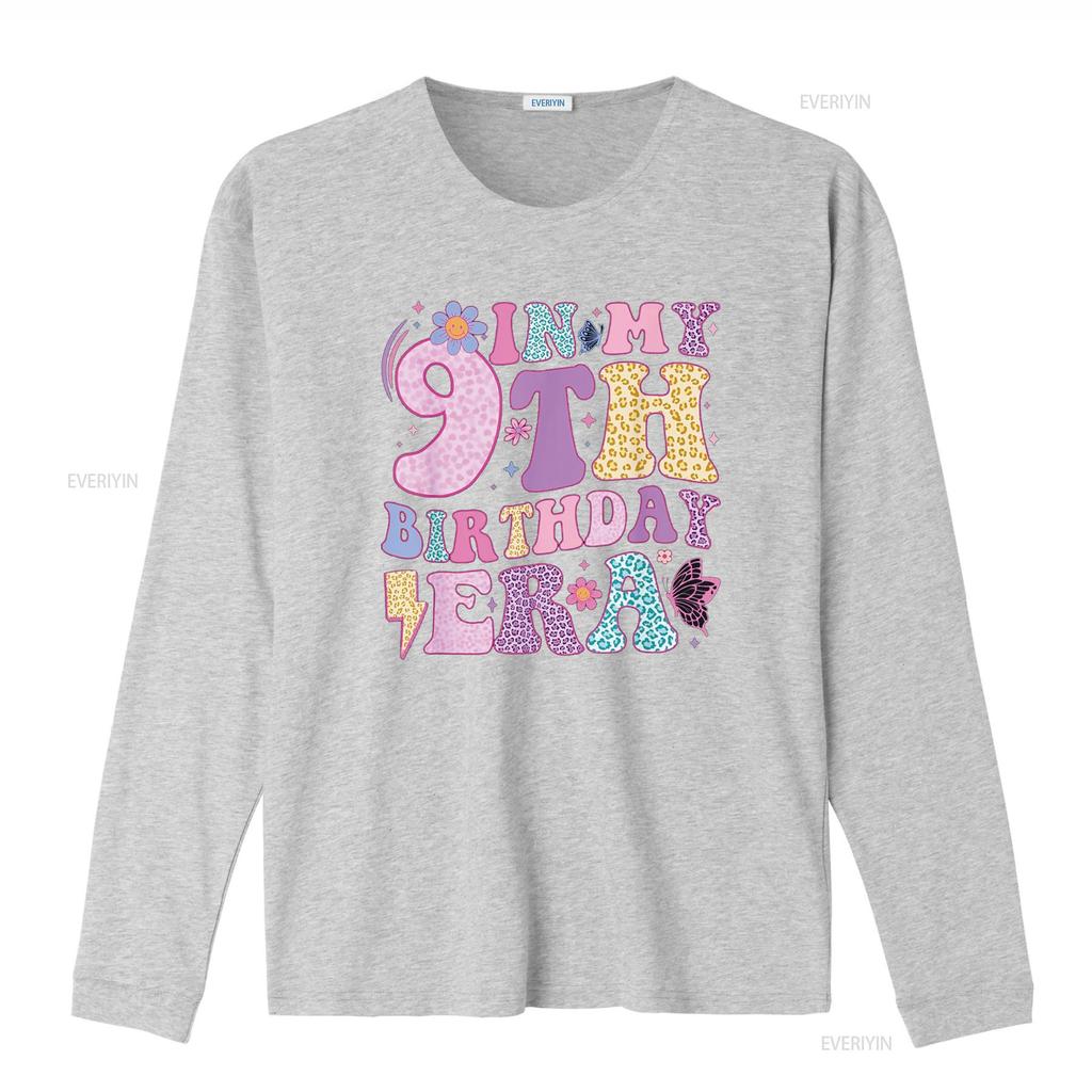 In My 9th Birthday Era Nine Bday 9 Year Old Girl T Shirt Vintage Washed Top For Everyday Wear Fashion Casual Homme Unisex