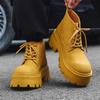 large size mens casual punk hip hop platform boots lace-up genuine leather shoes cowboy chunky ankle boot handsome short botas