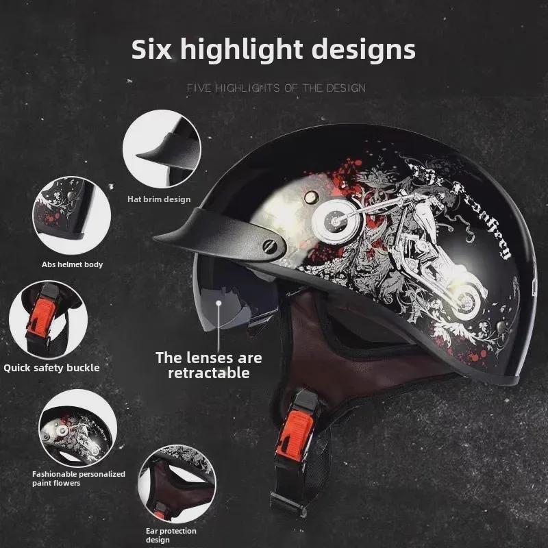 Cască de motocicletă retro certificată 3C, pentru toate anotimpurile, potrivită universal pentru bărbați și femei - jumătate de cască de vară
