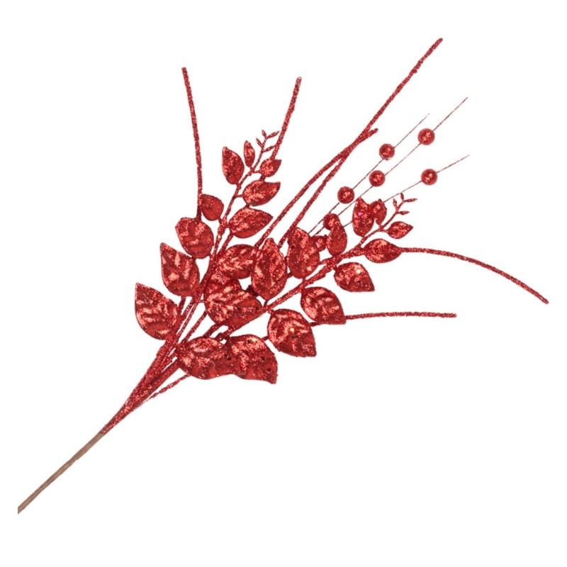 6Pcs Decorative Faux Leaves with Berries Gold Powder Coated Leaf and Berries Clusters for Creative Decoration