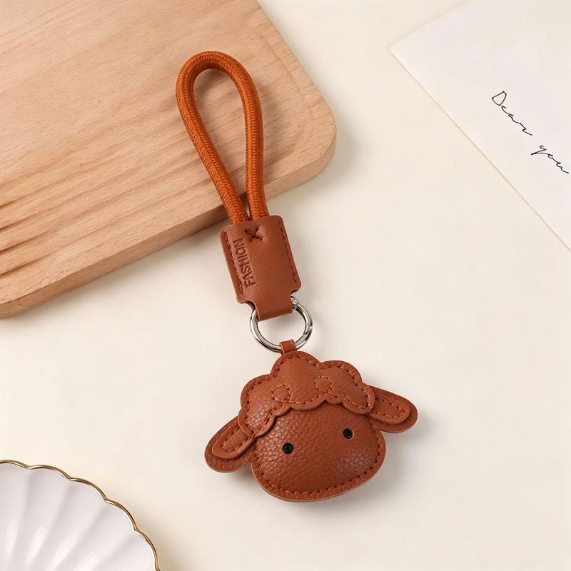 Cute Sheep Shaped Pu Leather Keychain Durable Wrist Lanyard Multi Color Options For Car Keys Bag Decor Gifts