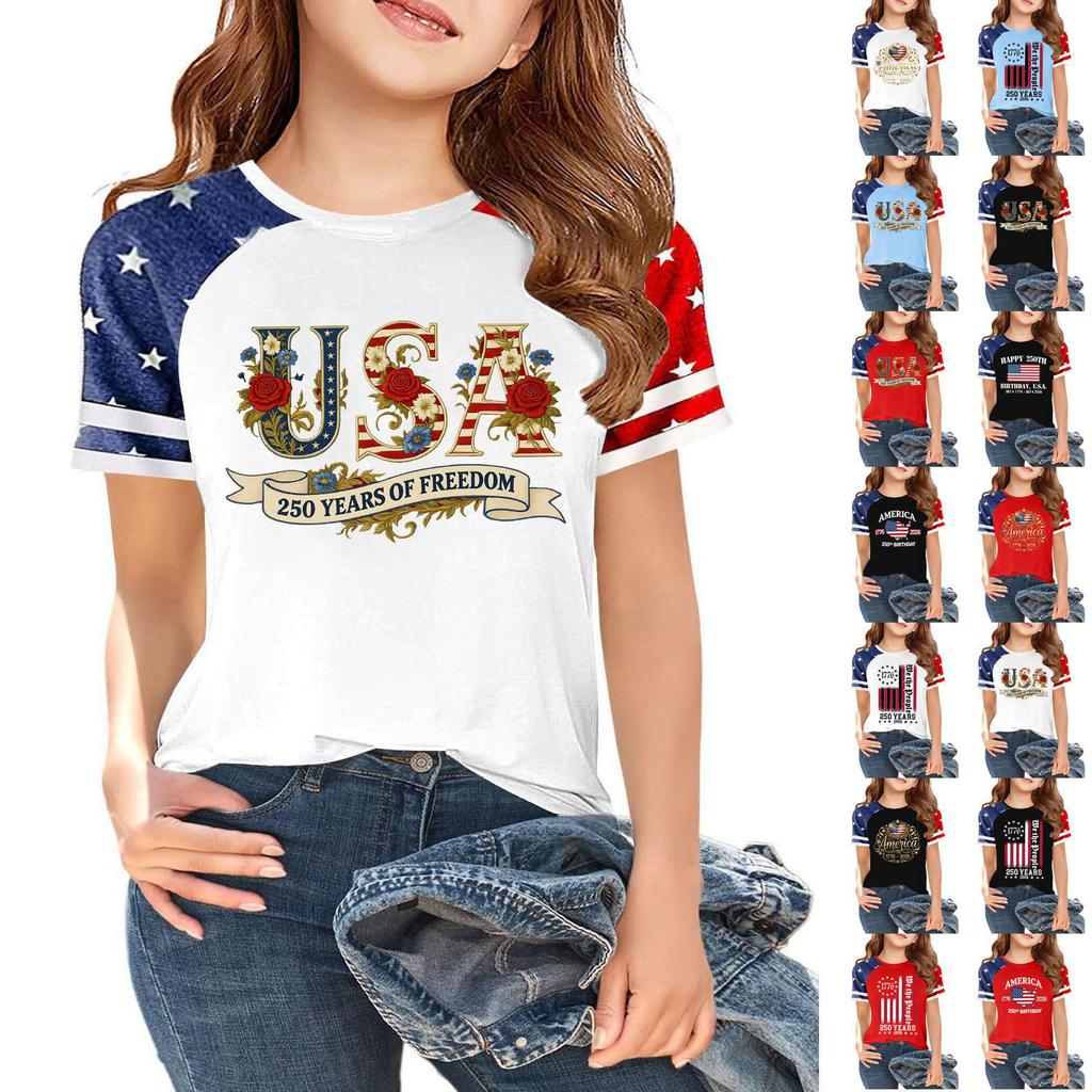 Casual Short Sleeve Crew Neck T Shirt with USA Print and Graphic Design for Independence Day Celebration Lightweight Breathable Fabric