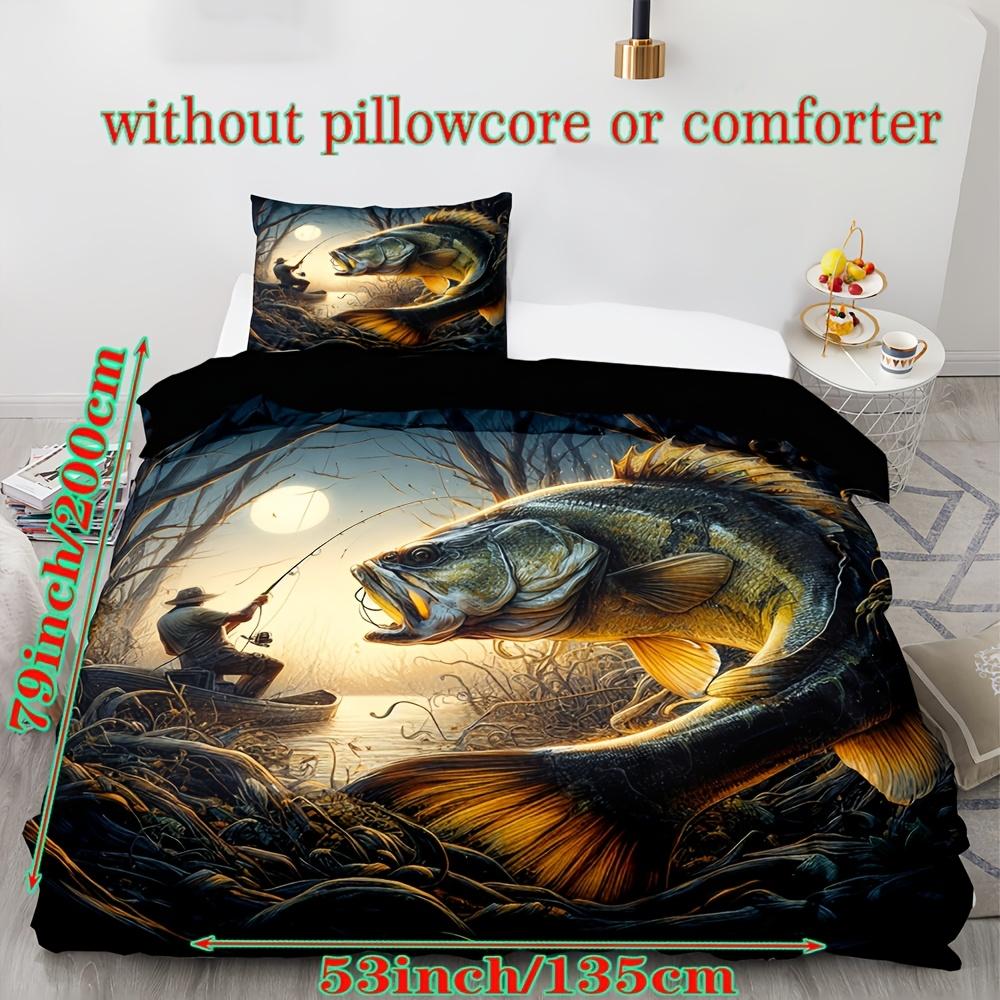 Fashion 2-3pcs Duvet Cover Set. Crazy Fish Digital Printing - Soft and Breathable, Suitable for All Seasons and Fisherman