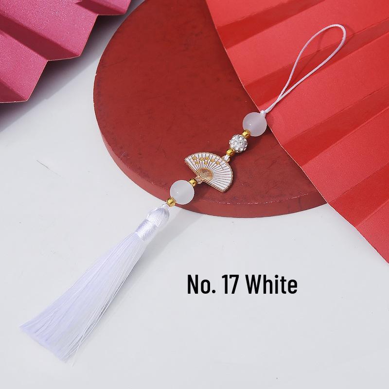 Ancient Style White Tassel Fan Pendant for Hanfu/Qipao Lapel or Phone