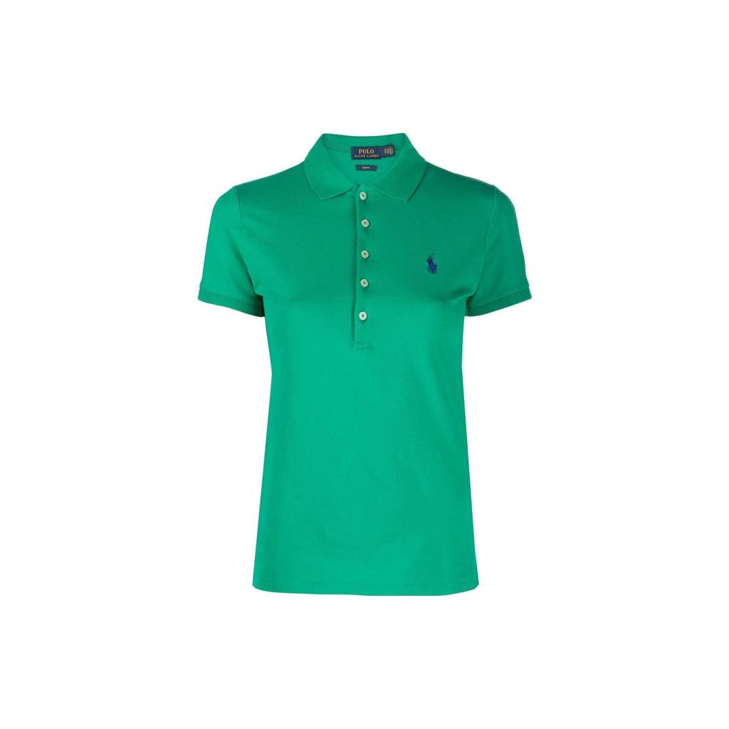 Polo Ralph Lauren Solid Color Single-Breasted Slim Fit Casual Short Sleeve Polo Shirt Women tops Grass-Green 211870245-026