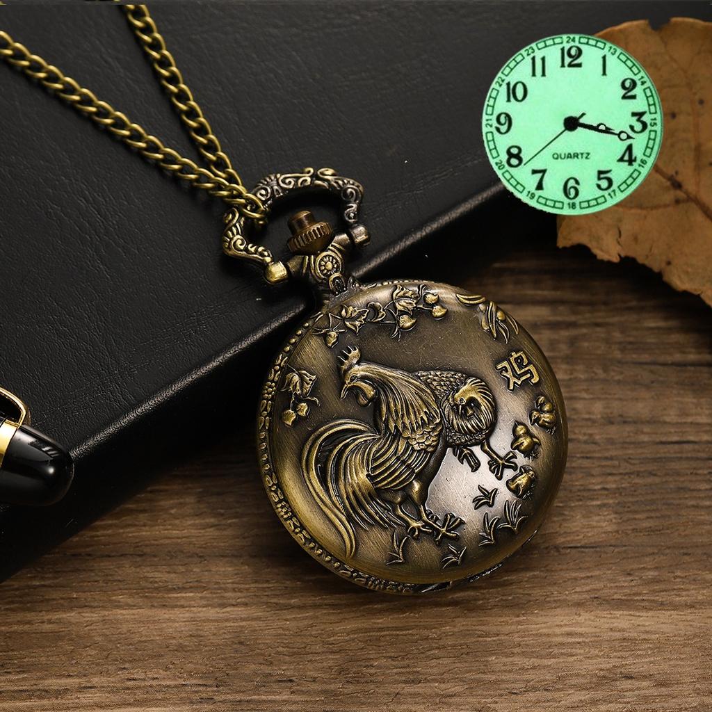 Taschenuhr Hollow Retro Flip 12 Tierkreis Groß Kreativ Studentenuhr Großes Zifferblatt Leuchtend Huai