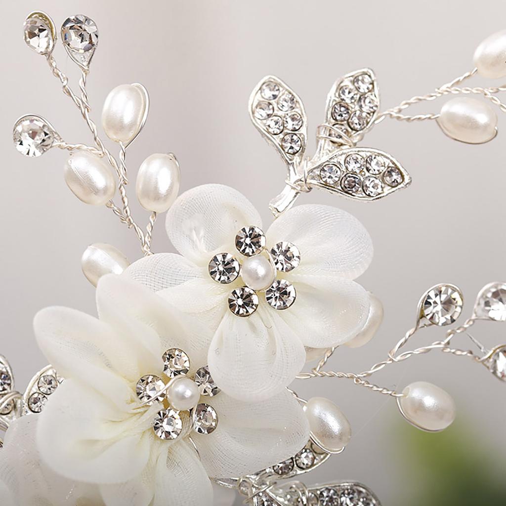 Koreansk Stil Blommig Hårkam Vattenpärla Silkesblomma Elegant Hårnål För Kvinnor Flickor Bröllop Metall Smycken Håraccessoarer