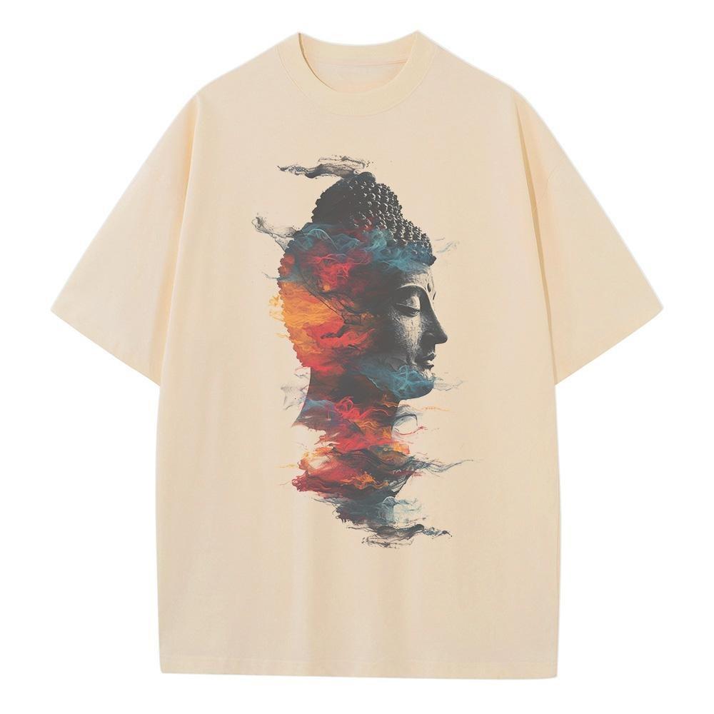 Graphic T Shirts Men Women DTG Print Buddha Surreal Pure Cotton Heavyweight Drop Shoulder Oversized T Shirt