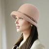 Basin Hat British Style Woolen Casual Hat with Rolled Brim Faux Leather Strap Women Autumn Winter Urban Hat