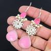 925 Silver Natural Pink Chalcedony Dangle Drop Sister Unique Earrings Jewelry