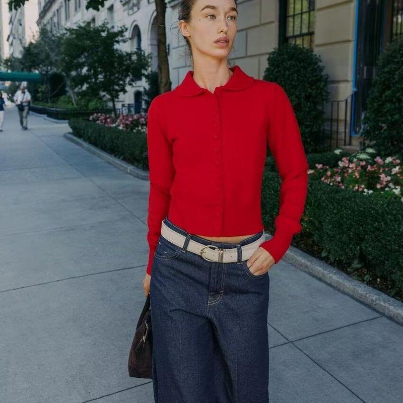 Za Autumn New Women clothes 2025 Western Style Fashion Doll Collar Long sleeve Knitted Outerwear 5536145 600