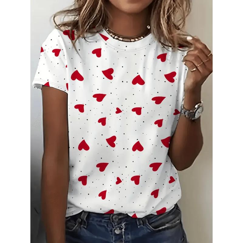 Women's Crew Neck Short Sleeve Fashion Women's Clothing 3D Love Color Printing Crew Neck T-Shirt