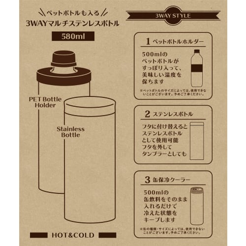 mofusand Multi-Purpose Stainless Steel Bottle, 580ml (Shrimp Cat Design), 53-2048