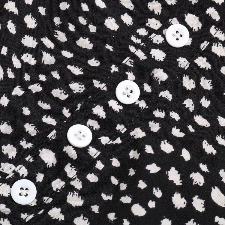 Sommer Damen Freizeit Baumwolle A-Linien Kleid Schmetterlingsärmel Mid-Calf Länge Umlegekragen Druckkleid