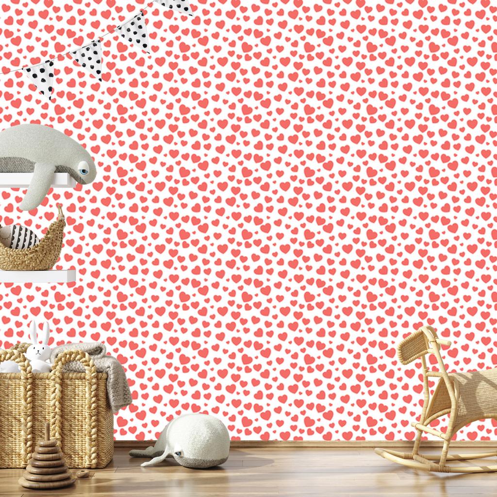 Hearts Wallpaper Coral and White 50x1000