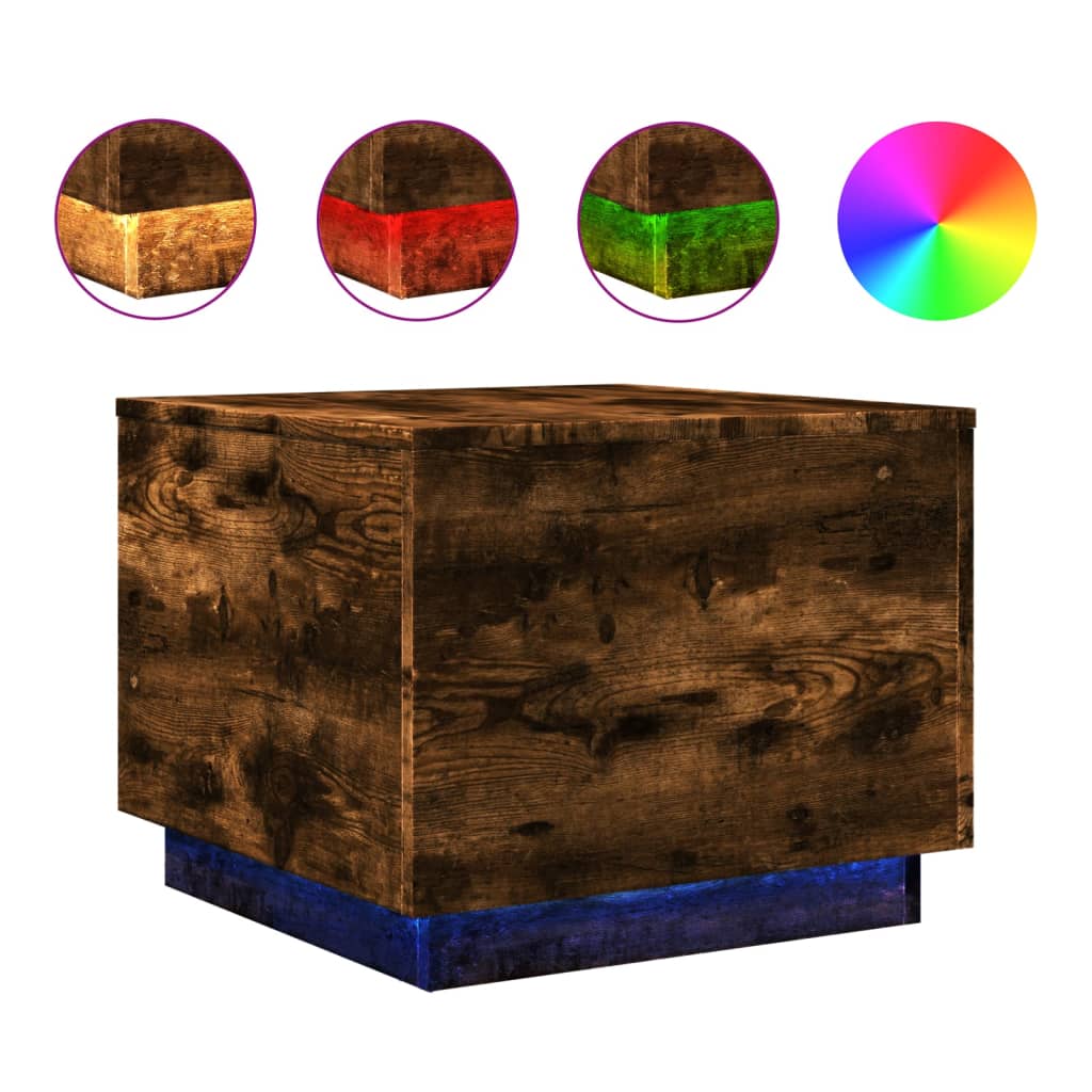 Coffee Table with LED Lights Smoked Oak 50 X 50 X 40 Cm