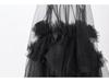 European Design Sheer Mesh Skirt Suit Collar Multi-Layer Patchwork Dress