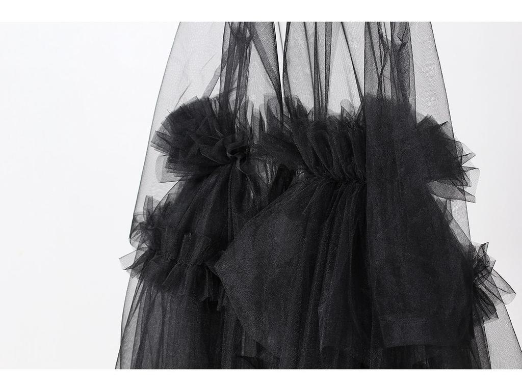 European Design Sheer Mesh Skirt Suit Collar Multi-Layer Patchwork Dress