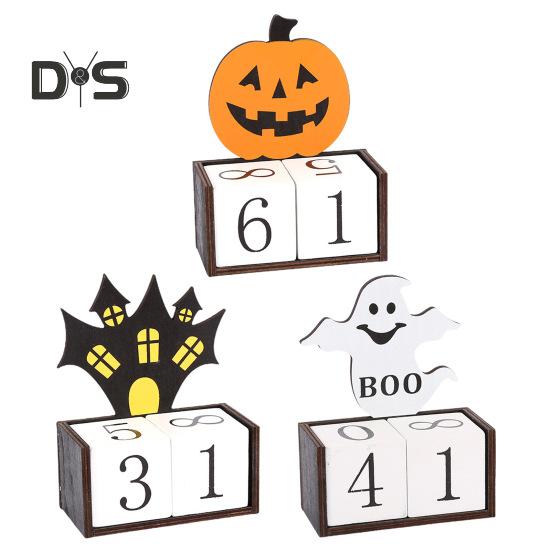 Halloween dřevěný odpočítávací kalendář Halloweenský adventní kalendář Ručně vyráběná stolní dekorace dýňový hrad duchů