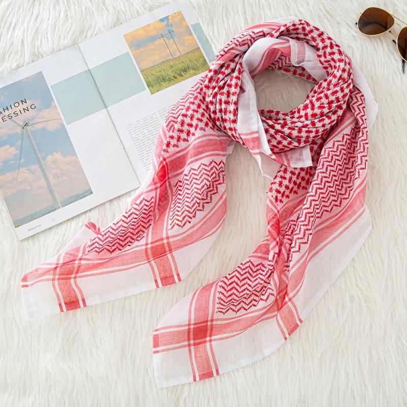 Red Color Men Woven Kuffiyeh Arab Kafiya Shemagh Keffiyeh Middle Eastern Scarf Wrap Jacquard Traditional Headwrap