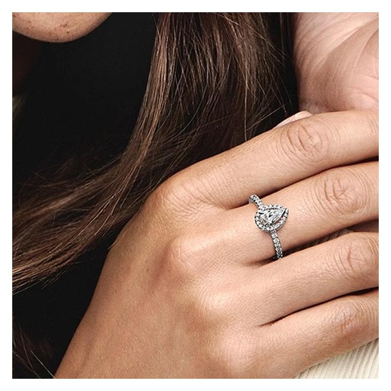 Pandora Pear-shaped Halo Design 925 Silver Ring Women's Silver 192835C01