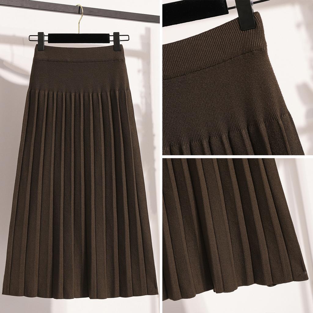 Large Size Womens Winter Updated Style Covers Belly and Makes You Look Slim A-line Skirt Fat Mm Age-reducing Mid-length Pleated Umbrella Skirt