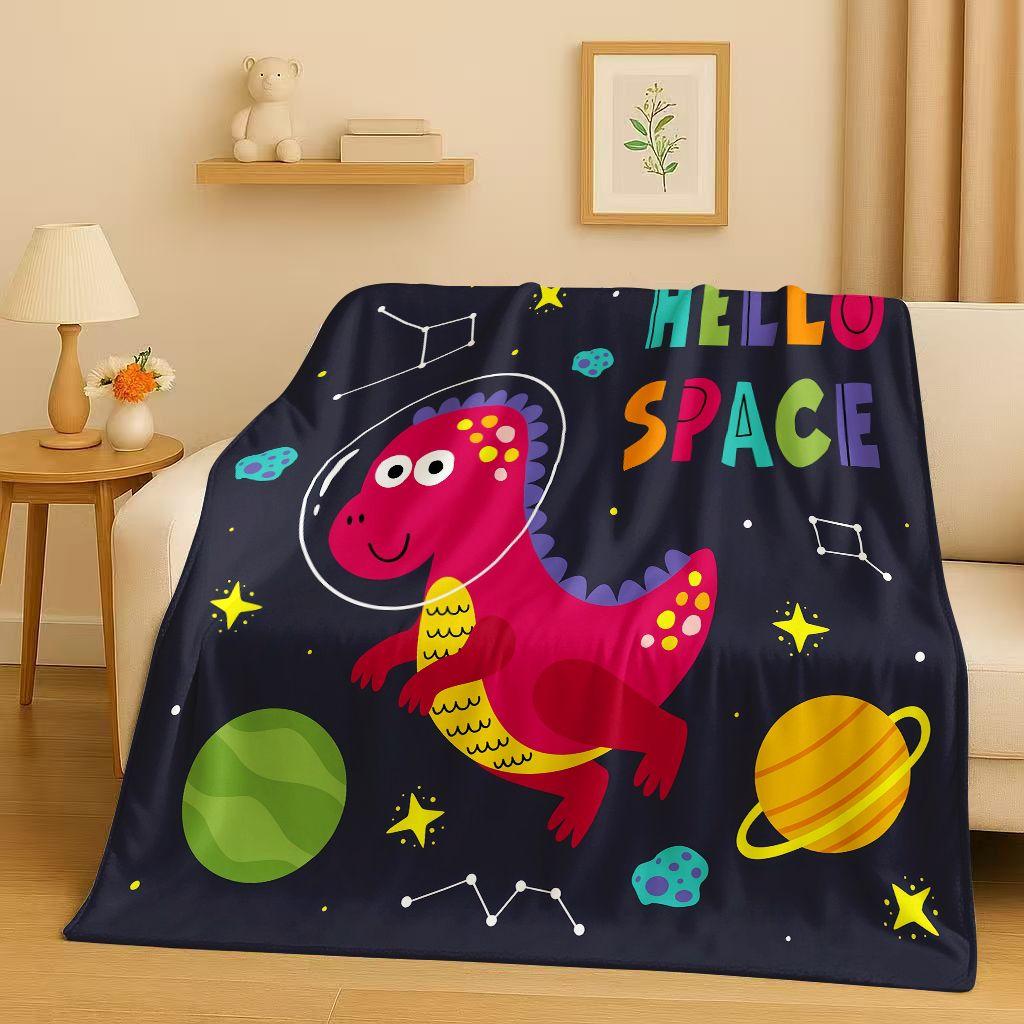 2026 New Space Dinosaur Cartoon Dino Art Flannel Blanket,Ultra Soft Warm Plush Throw for Home Bedroom Bed Sofa Cover Kids Gift