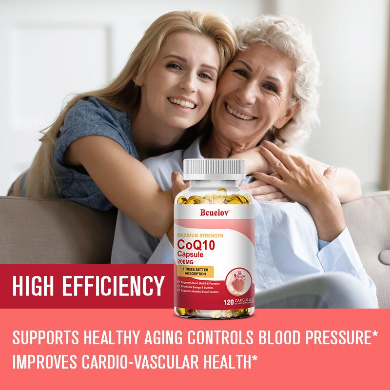 Bcuelov Coenzym Q10 Kapseln 200mg mit schwarzem Pfefferextrakt zur Linderung von Müdigkeit 120 Kapseln