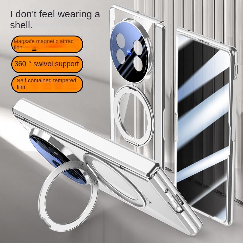For VIVO X Fold 5 360° Swivel Alloy Bracket Magnetic & Bracket & Ring 3-in-1 Tempered Glass Film Anti-Drop Phone Case