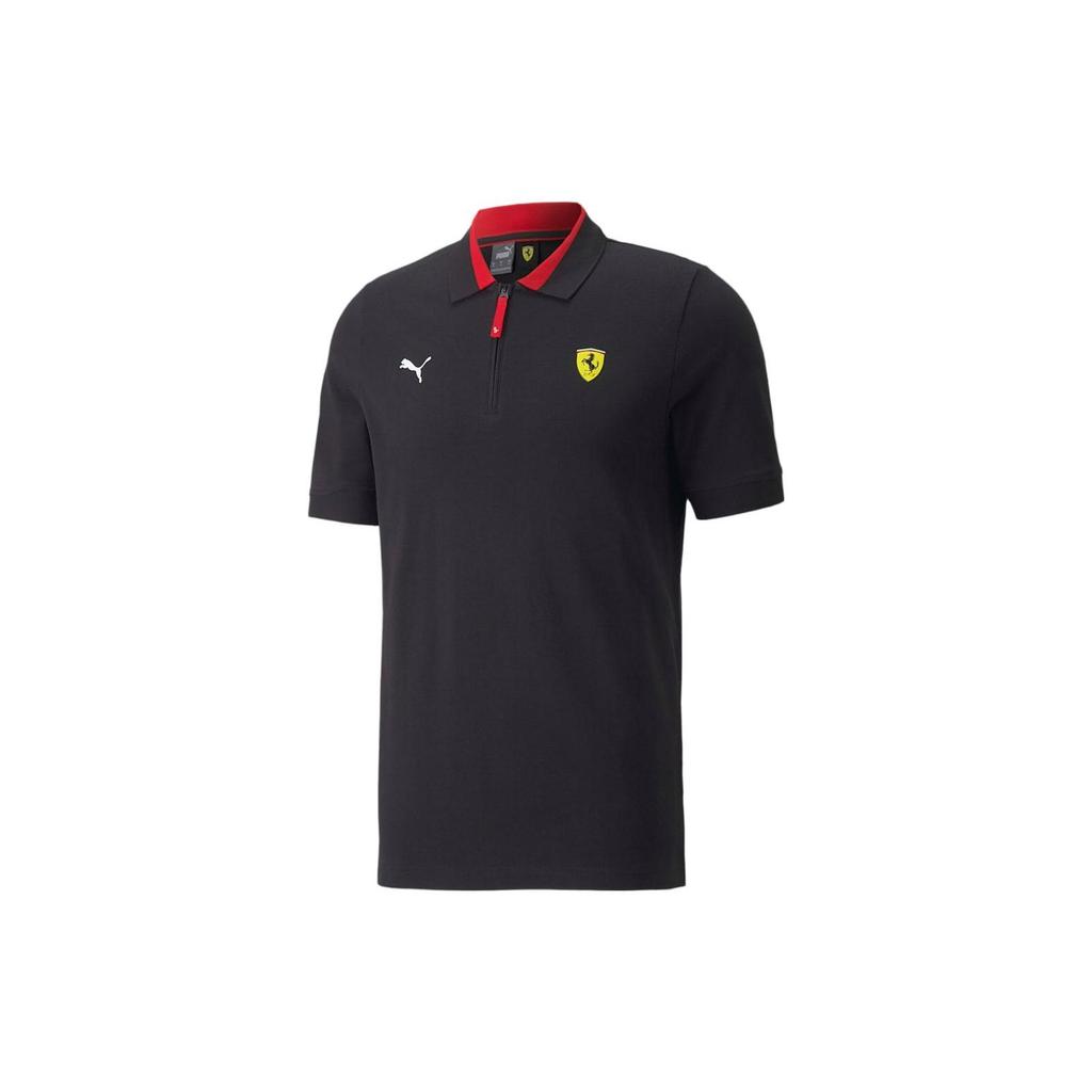 Puma Color Block Trim Logo Print Half Zip Short Sleeve Polo Shirt Men tops Black 533747-01