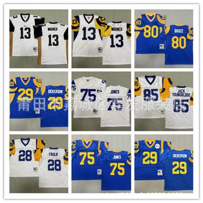 Mens Retro Rams Football Jersey Vintage Style Embroidered Training Uniform American Fans